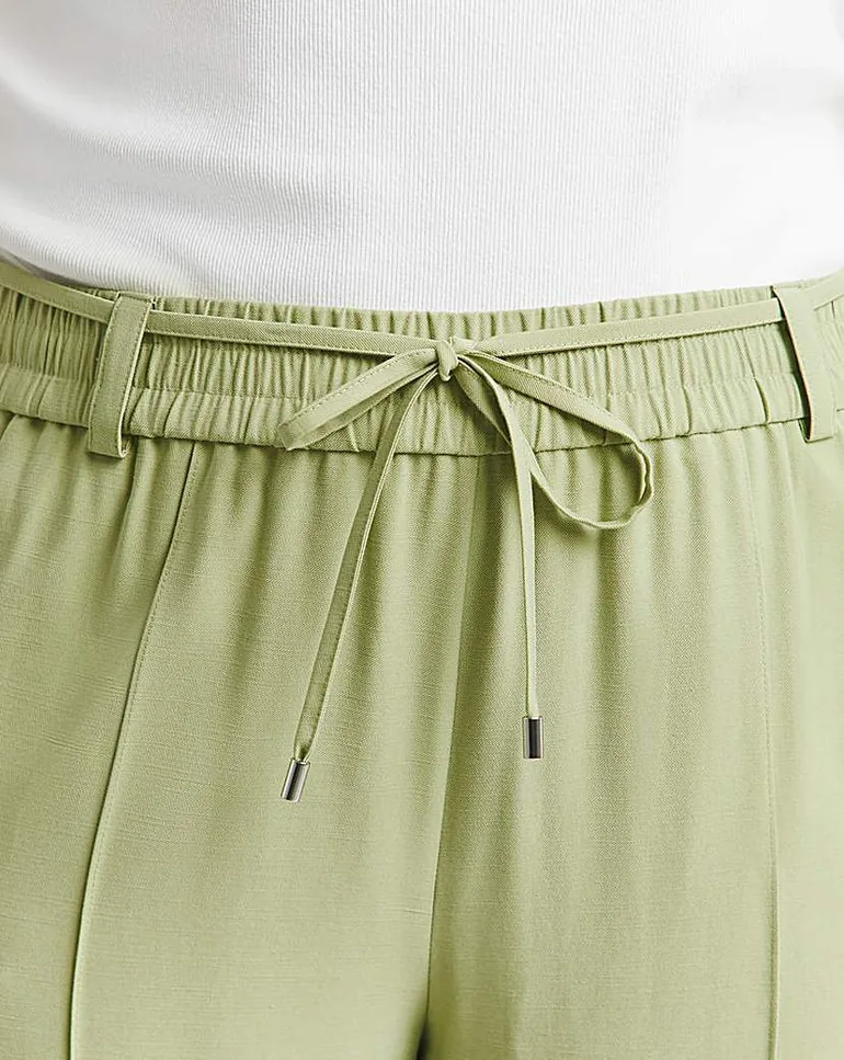 Tie Waist Twill Wide Leg Trousers - 1