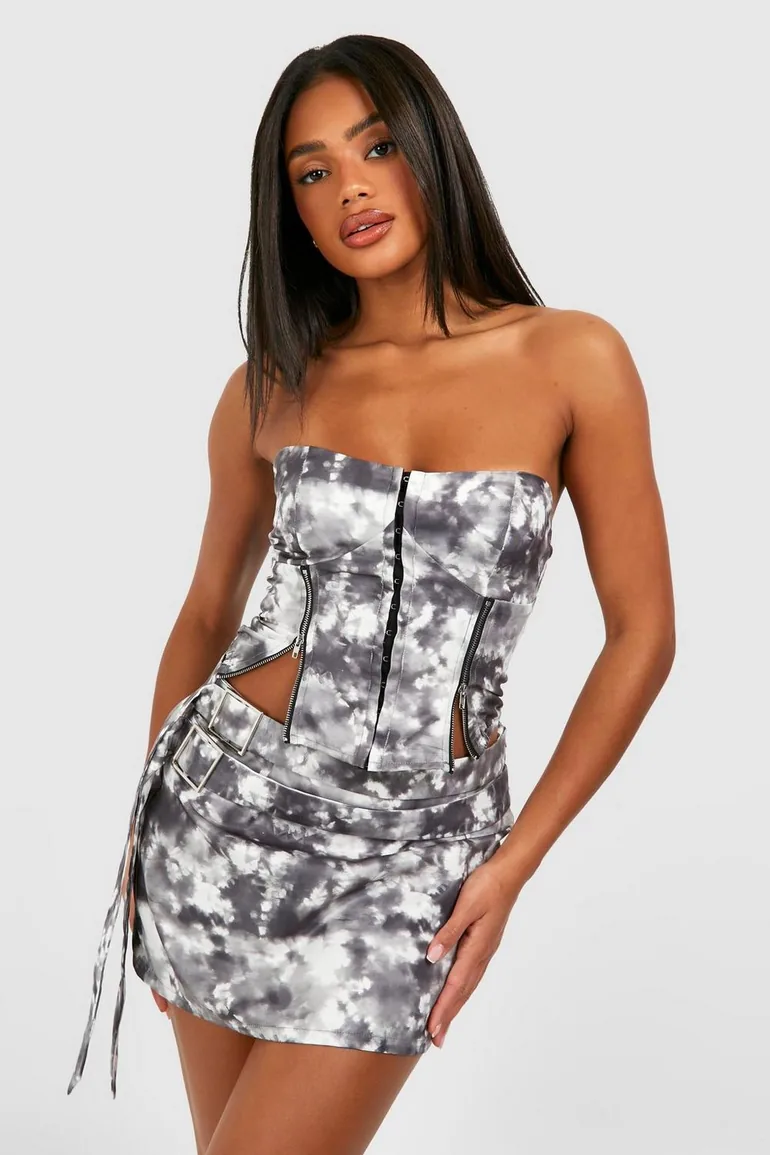 Tie Dye Zip Front Corset - charcoal - 2