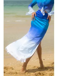 Serita | Blue Ombre Satin Split Maxi Skirt - 1