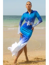 Serita | Blue Ombre Satin Split Maxi Skirt - 3