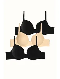 3 Pack Unpadded Soft Covered Knitted Bra