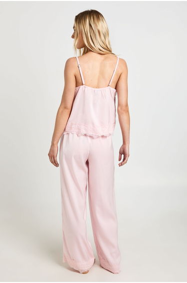 Petite Eyelash Lace Trim Cami & Trouser Pyjama Set - pink product thumbnail 2