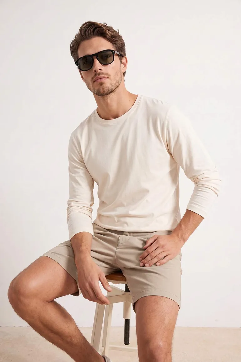 Beige Off-Shoulder Regular Fit Premium Tok Fabric Cotton T-Shirt - 1