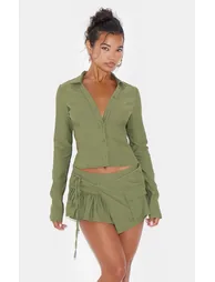 Khaki Woven Long Sleeve Cargo Shirt - 1