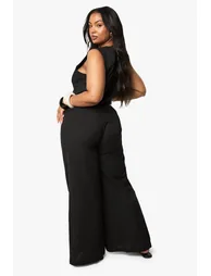Plus Drawstring Elasticated Waist Wide Leg Trousers - 1