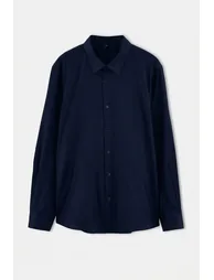 Navy Blue Oxford Regular Men's Large Size Shirt - 1