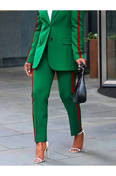 High Waisted Loose Split-Joint Striped Pants Suit Pants Trousers