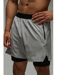 Man Active Stretch Woven 2in1 Shorts - light grey - 2