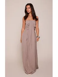 Petite Grey Bandeau Drape Detail Maxi Column Dress - 2