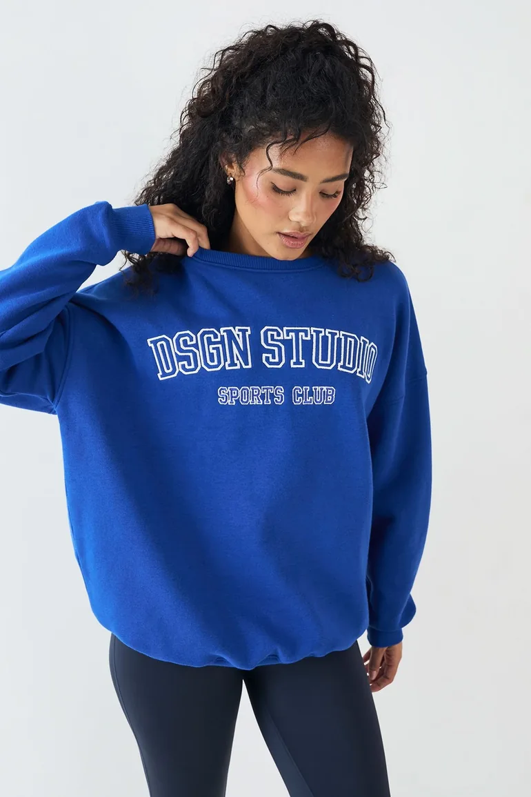 DSGN Studio Collegiate Applique Oversized Sweatshirt - vivid blue - 3