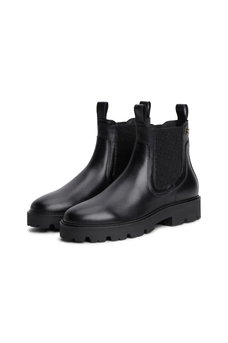 Monogram Leather Chelsea Boot Black