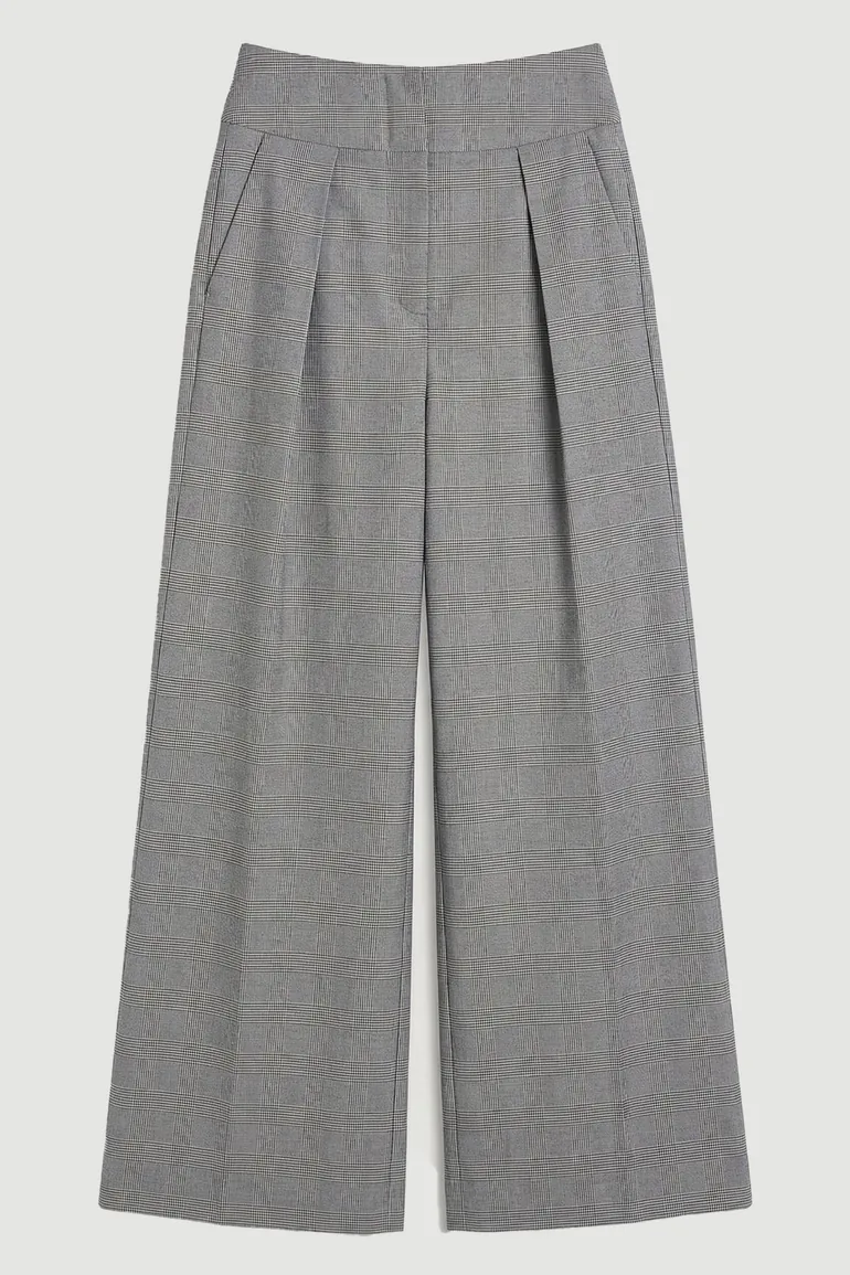 Soft Tailored Check High Waist Wide Leg Trouser