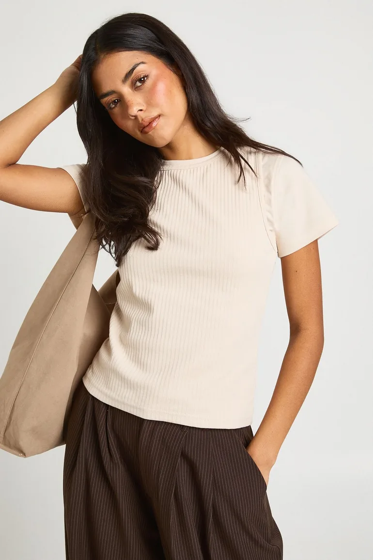 Rib Double Layer Racer Cap Sleeve Top - cream - 1