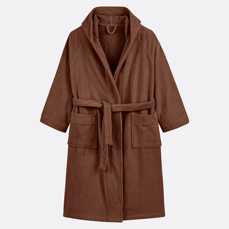 Hooded 100% Cotton Velour Bathrobe - 9