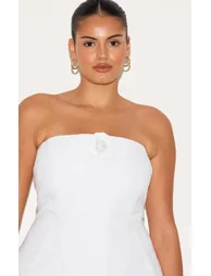 Plus Premium White Boucle Camellia A-line Dress - 3