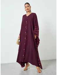 Maroon Printed Kimono Sleeve Kaftan