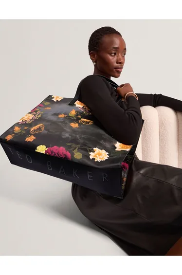 Floral Printed Extra Large Icon Bag Black