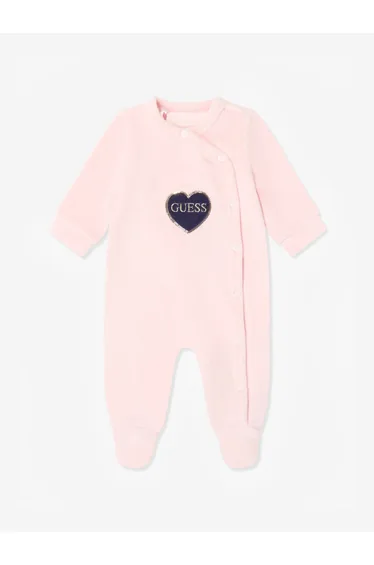 Guess Baby Girls Heart Logo Babygrow in Pink