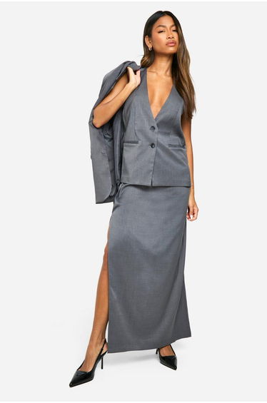 Marl Plunge Front Longline Waistcoat - charcoal