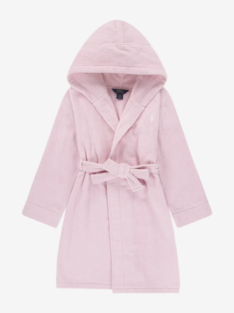 Girls Hooded Plush Terry Bathrobe in Pink - 1