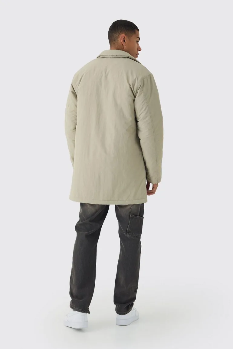 Man Tab Crinkle Longline Mac In Sand - 1