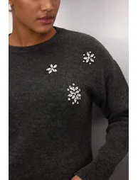 Anthracite Stone Detailed Soft Feeling Knitwear Sweater - 2