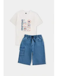 White Plain Knitted Boys' Top and Bottom Set - 9