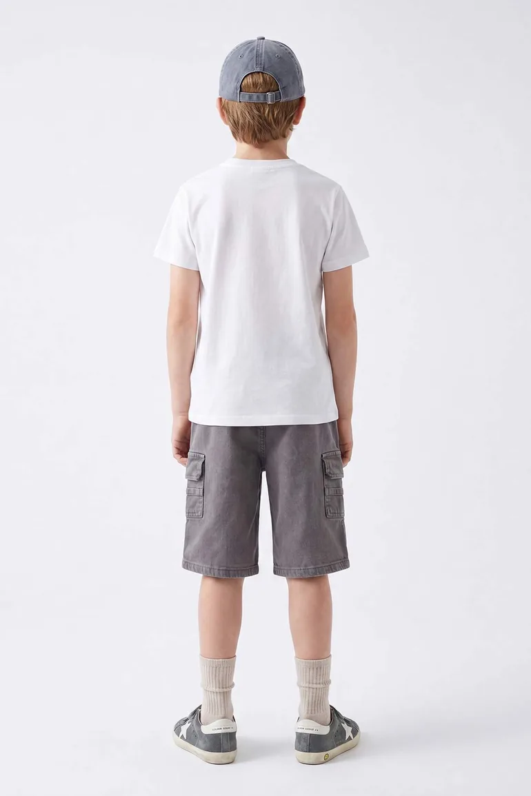 White Plain Knitted Boys' Top and Bottom Set - 1