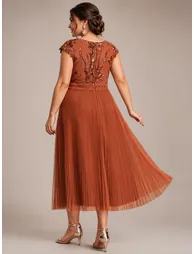 Plus Size Glitter A-Line Wedding Guest Dress - 1
