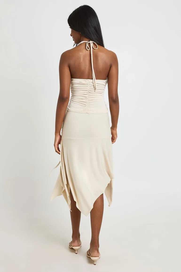 Modal Ruched Adjustable Tie Flippy Midi Skirt - ecru - 1