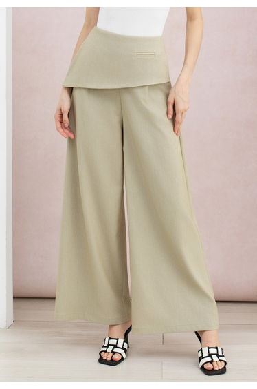 Stylish Front Overlay Panel Palazzo Pants in Khaki product thumbnail 2