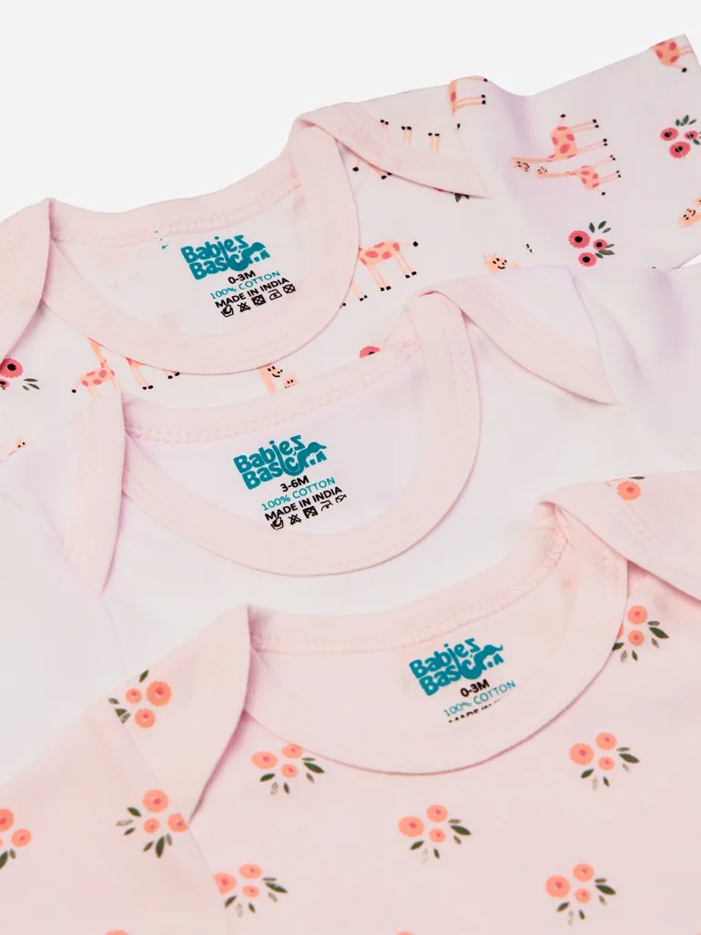 Pack of 3 - Round Neck Printed Romper - 5