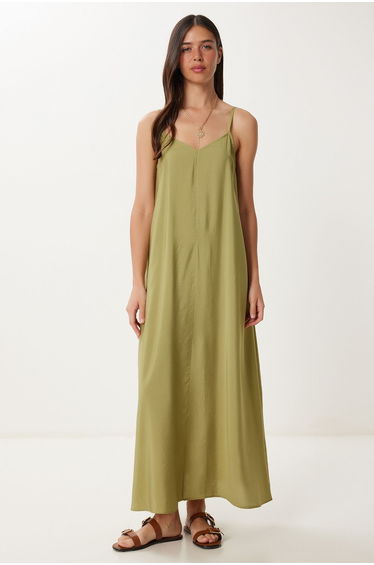 Women's Oil Green Strappy Basic Summer Modal Dress product thumbnail 2