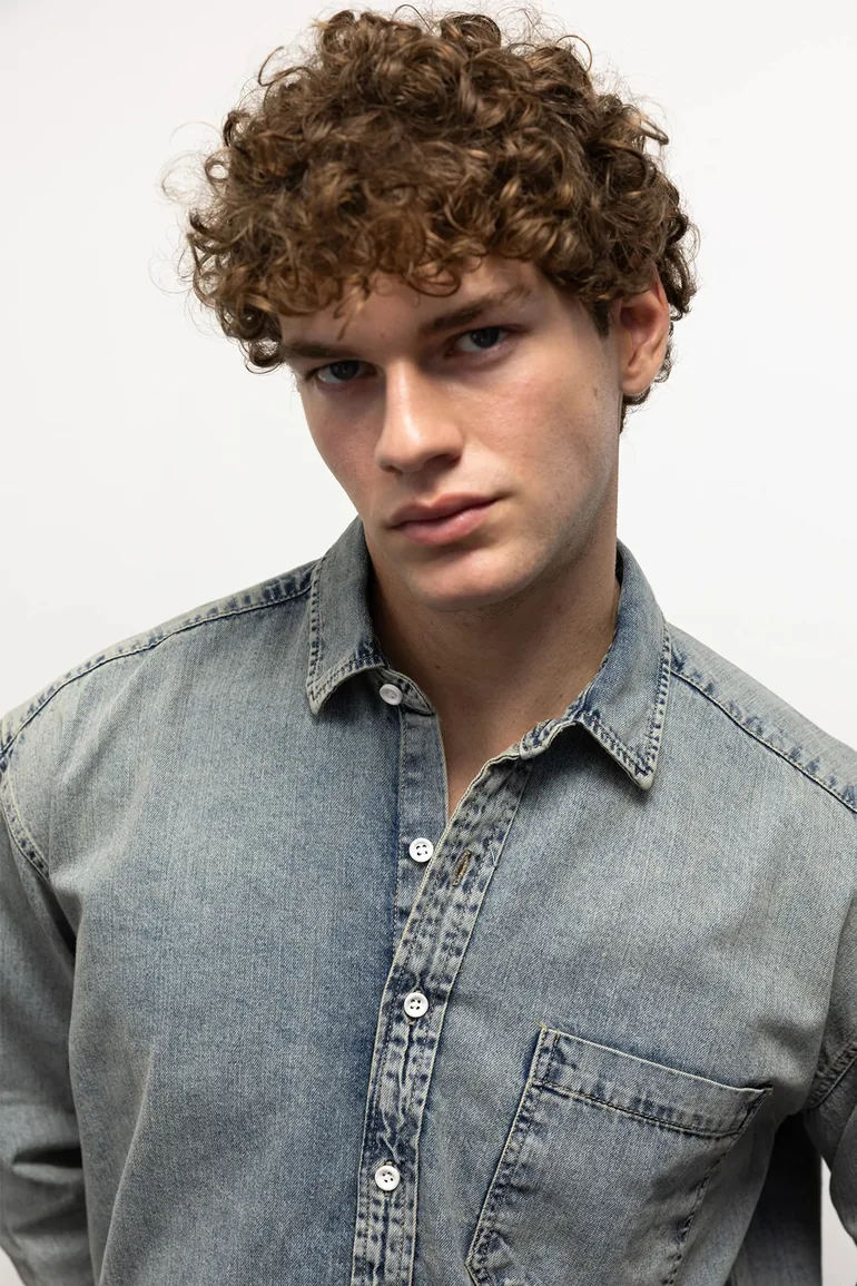 GIESTO Regular Fit Denim Buttoned Shirt with Pocket - 1