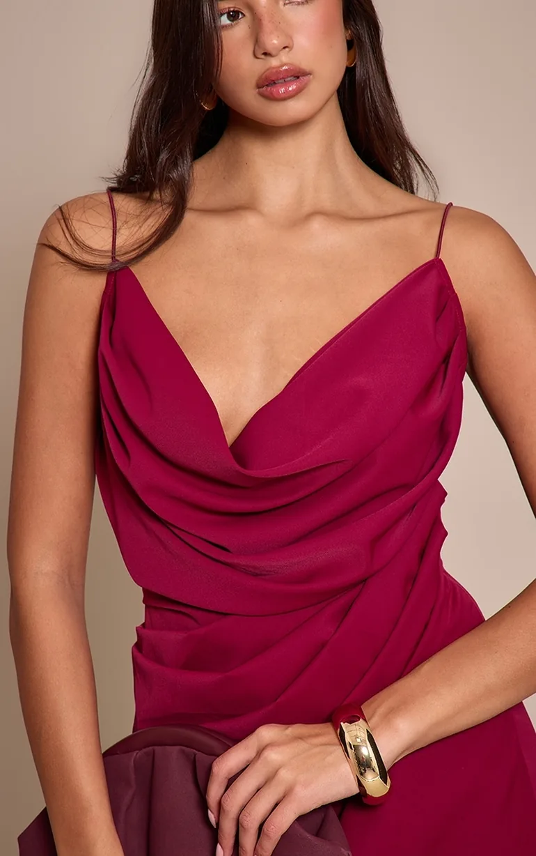 Plum Chiffon Drape Cut Out Midaxi Dress - 3