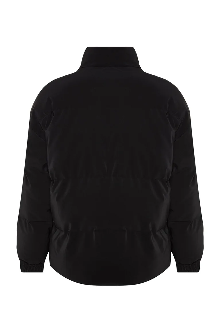 Black Oversize Fit Stand Collar Coat - 4