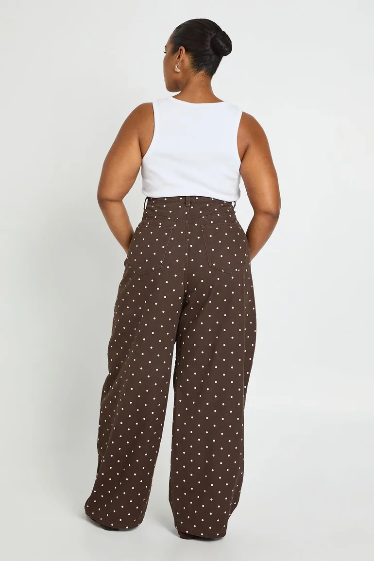 Plus High Waist Polka Dot Barrel Jean - leopard - 2
