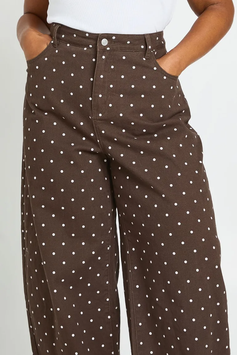 Plus High Waist Polka Dot Barrel Jean - leopard - 3