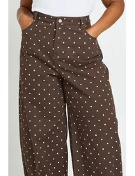 Plus High Waist Polka Dot Barrel Jean - leopard - 3