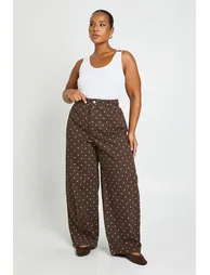 Plus High Waist Polka Dot Barrel Jean - leopard