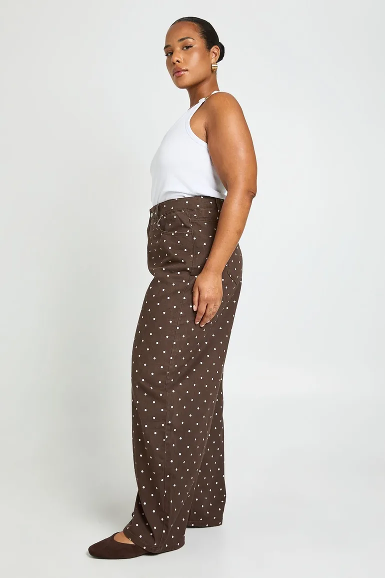 Plus High Waist Polka Dot Barrel Jean - leopard - 1