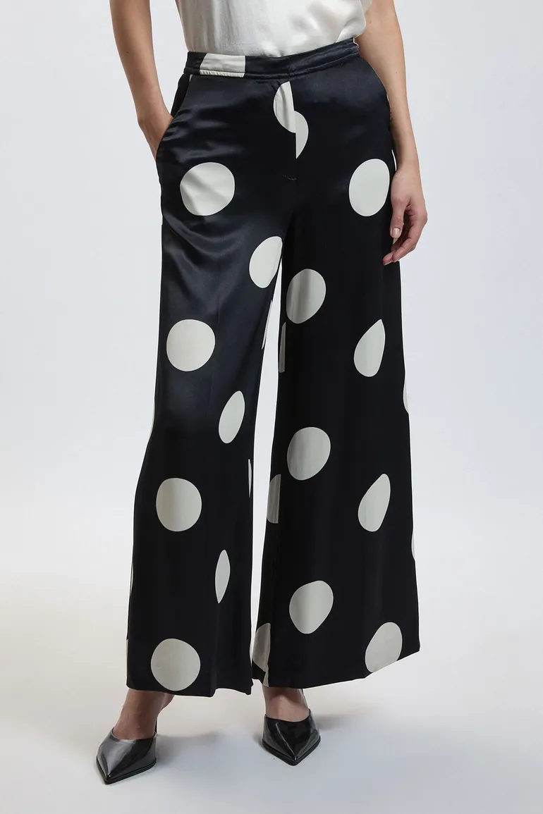 Petite Tailored Satin Printed Polka Dot Trouser - 1