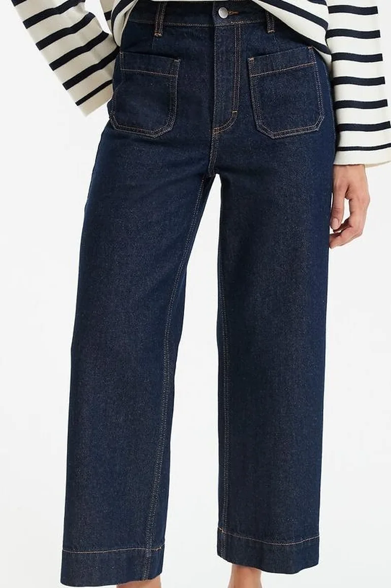 Cropped Wide Leg Jeans in Denim with High Waist