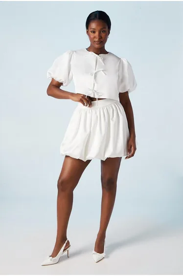 Puff Sleeve Bow Detail Bridal Jacket