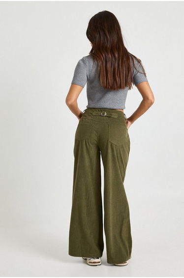 Petite Cord Cinch Waist Wide Leg Trouser - olive product thumbnail 2