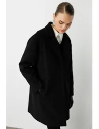 Mizalle Short Wool Coat with Snap Closure - 3