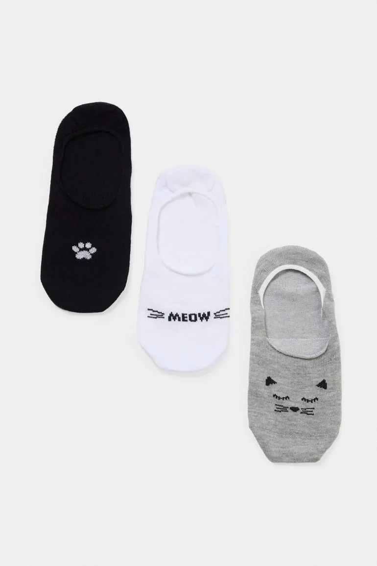 Grey-Black-White 3-Piece Cat Ballerina Socks T