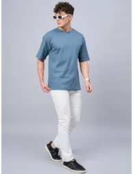Blue Textured Oversized T-Shirt - 5