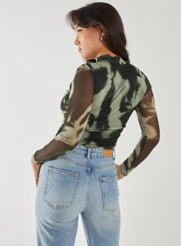 Smokey Print Long Sleeve Mesh Bodysuit - 3