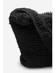 Islet Slouchy Black Raffia Shoulder Bag - 4